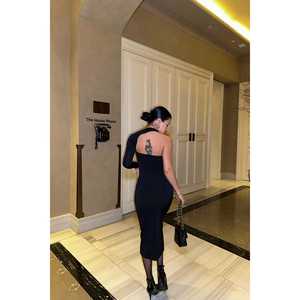 Vestido de Noche Negro de Un Solo Hombro con Detalle de Lujo en la Espalda, Talla XL, Cintura Imperio, para Damas de Honor o Fiestas - Product Image 1