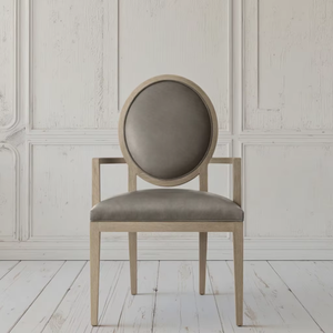 <span class=keywords><strong>Fauteuil</strong></span> de salle à manger en <span class=keywords><strong>cuir</strong></span> à dossier <span class=keywords><strong>rond</strong></span> contemporain français en bois de luxe - Product Image 1