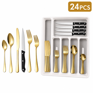 Juego de Cubiertos de Acero Inoxidable de Lujo de 24 Piezas con Bandeja, Juego de Cubiertos Dorados, Arcoíris y Negros para Cocina y Comedor - Product Image 1