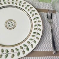 BLAIS Fine Bone China Service de vaisselle avec assiette à bordure dorée Green Leaf Cup Kit-Vente en gros de vaisselle en céramique pour mariages restauration