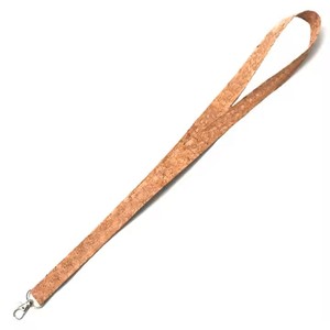 New Trend Promotion Eco-friendly Metal Hook Plain Blank Leather One Color Silkscreen Printing Cork Wood Lanyard With Logo Custom