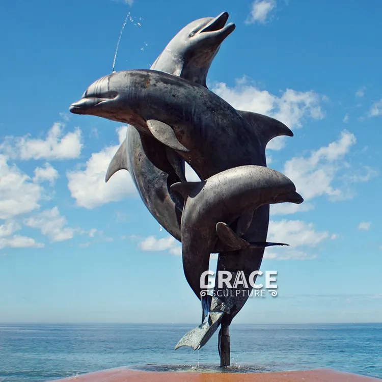 Escultura de Metal para decoración de parque, estatua de delfín de tamaño real, bronce, fuentes de agua