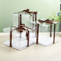 Vente directe d'usine, boîte à gâteau carrée transparente, boîte à gâteau en PET transparente, emballage pour gâteaux d'anniversaire et de mariage avec ruban