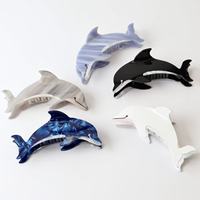 Pince à cheveux 3D en acétate couleur contrastée motif dauphin, taille moyenne, style requin, accessoires capillaires quotidiens pour femmes, thème océan et plage