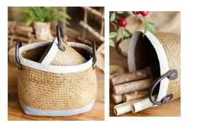 Multiuse Home <b>Storage</b> <b>Basket</b> Set Leather Handle <b>Seagrass</b> Laundry Organizer for Home Use - Product Image 2