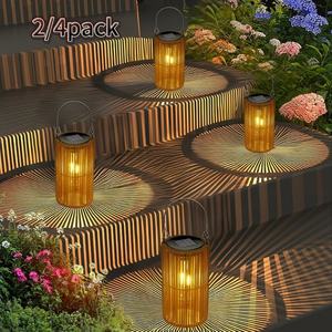 Lámparas Solares LED Modernas Personalizadas, Lámpara Colgante/de Pie de Ratán Impermeable con Panel Solar para Decoración de Jardín Exterior - Product Image 5