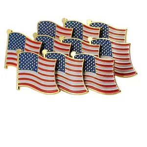 공장 공급 업체가 철로 만든 광택 마감 처리 된 맞춤형 미국 국기 옷깃 핀 골동품 스타일 기념품 배지