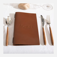 Menu de restaurant en cuir épais brun foncé pour hôtel, bar à café, couverture de menu en cuir A4 avec bande élastique
