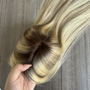 Topper Cheveux Humains Remy 100% Blond Balayage Racine Foncée avec Mèches, Base Mono, Bonnet Respirant, Personnalisable et Prise en Charge OEM/ODM - Product Image 3