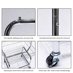 Double Rail Rolling Garment Rack With Wheels Heavy Duty Stainless Steel Clothes Hanging Stand For Retail Display Bedroom - Product Image 3