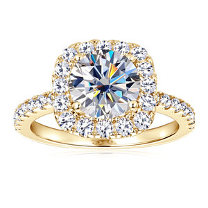 Anillos de Moissanita VVS de 2ct con Corte Redondo, Halo Cuadrado, Chapado en Oro de 14K, Joyería de Cobre con Certificado GRA para Mujer, Venta al Por Mayor de Fábrica - Product Image 5