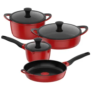 Die Cast Cookware Set Caserole Set Cooking Pots And Pans Red Point With Temperature