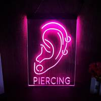 Lampu Neon Tato Custom, Lampu Neon Piercing dengan Alas Akrilik, Lampu LED untuk Iklan Depan Toko Tato, Piercing, dan Barber