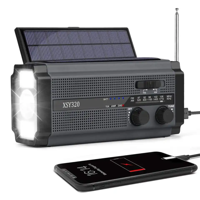 Portable AM/FM/NOAA Emergency Radio with Power Bank Solar Power Hand Crank Flashlight