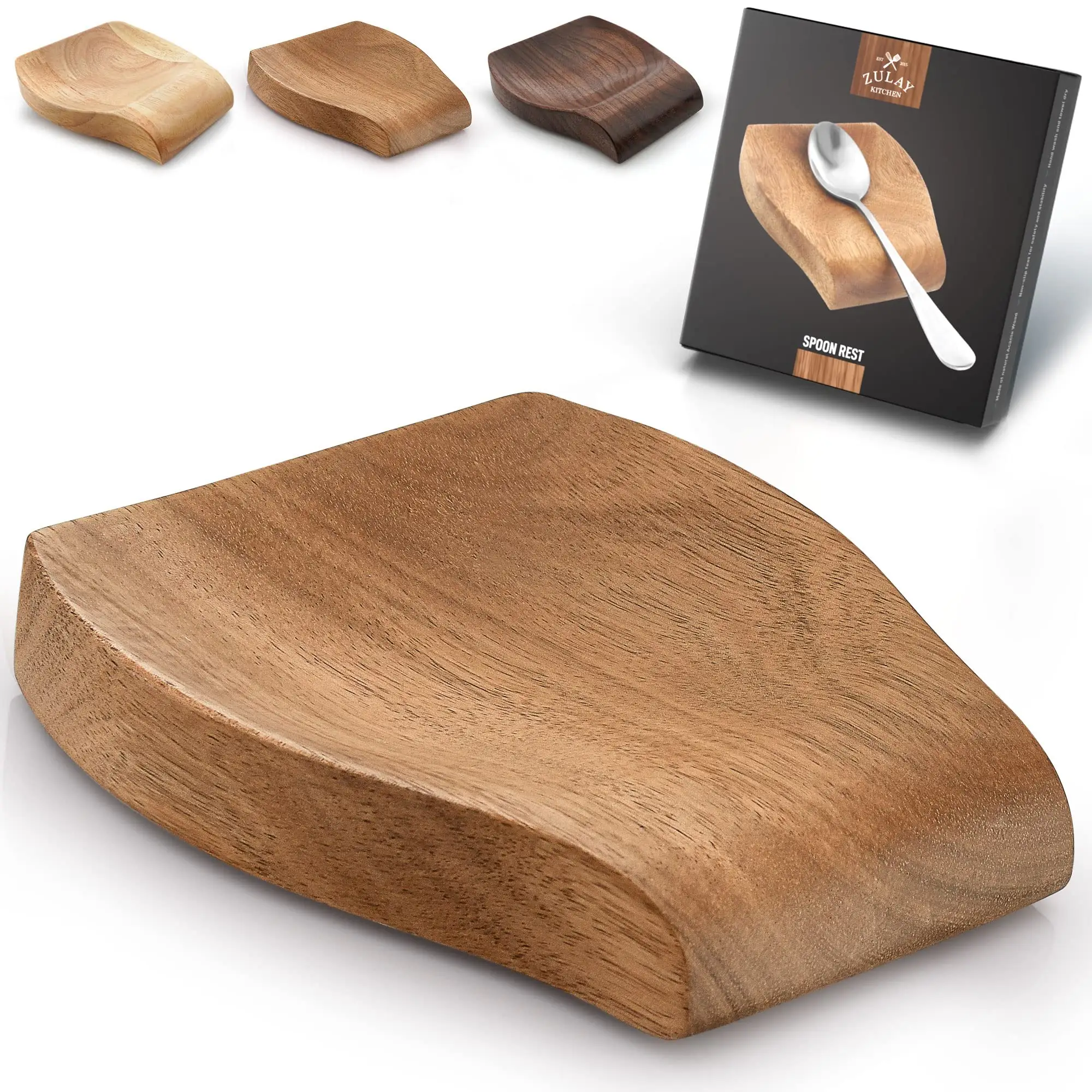 Productos sostenibles ecológicos, utensilios de cocina de madera de acacia, soporte para cuchara, soporte para cuchara de cocina con pies de silicona antideslizantes