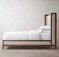 Lit en bois massif de style américain rétro, avec tête de lit capitonnée française, lit de mariage 1,8 m, idéal pour petit appartement, chambre principale italienne, lit double 1,5 m