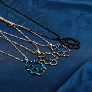 Ciondolo a Forma di Nocche in Acciaio Inossidabile alla Moda, Placcato Oro/Nero/Multicolore, Collana con Ciondolo a Forma di Nocche per Biker - Product Image 2