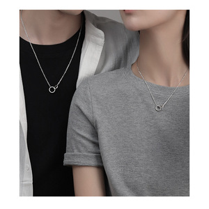 Double Ring Necklace Zinc Alloy Geometric Lovers Charm Gift For Couples - Product Image 4
