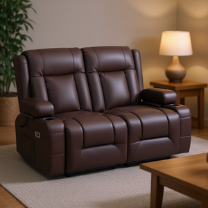 Sofá reclinable doble Loveseat, masaje de calefacción eléctrica, puertos USB, portavasos, Bolsas laterales, silla reclinable eléctrica de cuero PU para vivir - Product Image 2