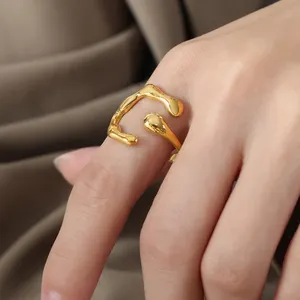 Minimalist 18k Gold Plated Stackable Rings Non Tarnish Vintage Stainless Steel Irregular Open Rings For Women