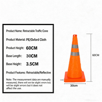 Cône de signalisation pliable portable en plastique de 60 cm avec feux LED solaires réfléchissants prismatiques haute intensité, étanches IP68 et clignotants
