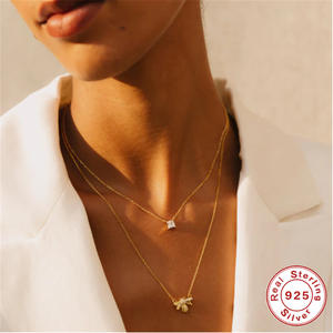 Collana con Ciondolo Carline Dainty in Argento 925 con Zirconi Blu e <span class=keywords><strong>Rosa</strong></span>, Placcata in <span class=keywords><strong>Oro</strong></span> 18K, Catena Trendy Minimalista per Donne - Product Image 5