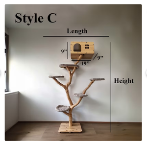 Menara kucing kayu panas mewah Kondominium kucing besar furnitur hewan peliharaan menara pohon kucing unik alami batang goresan pohon kayu - Product Image 4