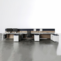 Poste de travail en banc pour 6 personnes avec cloison en tissu, espace pour tour d'ordinateur et chariot mobile pour bureau à aire ouverte
