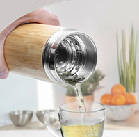 Logo personnalisé Bouteille d'eau thermos isolée sous vide en bois de bambou naturel à double paroi en acier inoxydable Tasse à café avec infuseur à thé