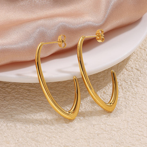 C-Shaped Stainless Steel <b>Earrings</b> Gold Silver Minimalist Fashion <b>Cuff</b> <b>Earrings</b> For Women EH1140 - Product Image 3