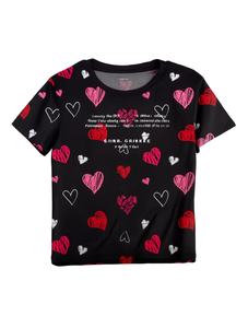 T-shirt da donna MARCIA a girocollo, vestibilità ampia, a maniche corte, con stampa a cuore, casual, per San Valentino, in jersey 100% cotone - Product Image 1