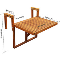Table de pont de balcon en bois d'acacia, Durable, dispositif suspendu, réglable, pour l'extérieur, barre