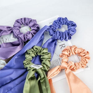 Coletero de seda con lazo, diadema larga para cola de caballo, accesorio para el cabello de tela de color liso para uso diario de mujer - Product Image 3