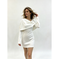 Robe mini en tricot ivoire à col en V et fermeture éclair sur le devant, printemps-automne pour femmes