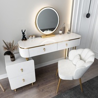 Commode moderne en bois laqué brillant blanc et gris clair avec miroir et lumières LED