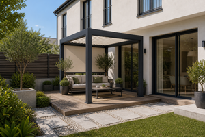 Pergola en aluminium RKOVE RK-C1 3*4m, résistante aux intempéries avec éclairage LED ambiant et écran d'intimité - Product Image 6
