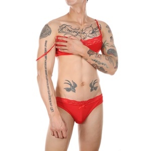 <strong>Men's</strong> Erotic Lingerie, Crossdresser <strong>Bra</strong> &amp; Sexy Lace Panties Set - Product Image 1