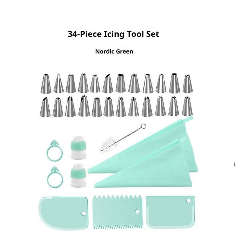 Ensemble de 34 douilles à pâtisserie [Vert Nordique - Emballage en sachet]