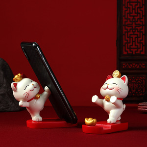 Chinese Style Lucky Cat Phone Holder Resin Desktop <b>Stand</b> <b>For</b> Mobile <b>Tablet</b> Creative Ornament - Product Image 1