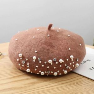 Boina de Lana para Mujer, Color Sólido, con Pedrería y Perlas, para Invierno, en Oferta - Product Image 4
