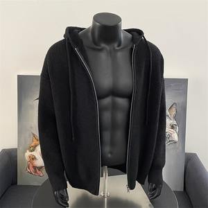 Chaleco de Punto Grueso Estilo Americano, Simple, Largo, para Primavera, Color Sólido, Holgado, con Capucha - Product Image 6