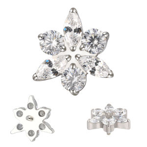 Venta al por mayor internamente roscado Labret Piercing pendiente tachuelas 16G G23 titanio flor 16G CZ Top niños cuerpo joyería circón - Product Image 6
