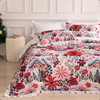 Parure de lit trois pièces personnalisable en fibres synthétiques, motif floral imprimé numériquement, bordure à volants, pour le commerce transfrontalier/AliExpress