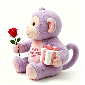 Peluche de mono morado personalizado con rosa y caja de regalo, mono de peluche bordado - Product Image 3