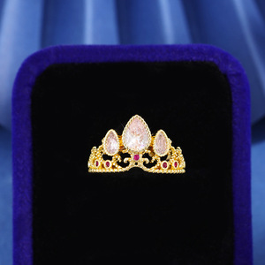 Ouj <span class=keywords><strong>Turkuaz</strong></span> pietra preziosa in oro placcato rame apertura corona regolabile principessa a forma di dito anelli per le signore - Product Image 2
