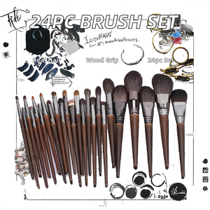 24pcs Goat Pony Hair Makeup Brush Set Black Eyeshadow Face Lip Liner Brushes with PU <b>Bag</b> - Product Image 2