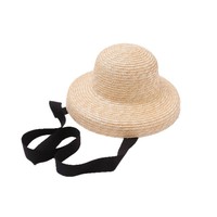 Chapeau de paille en raphia pour enfants, à large bord, couronne ronde, avec sangle à nouer, protection solaire extérieure, style rétro, polyvalent, pour l'été et les vacances à la plage