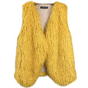 Chaleco de Piel Sintética de Longitud Media para Invierno, Cuello en V, Sin Mangas, Color Natural, Lana/Seda para Mujer - Product Image 5