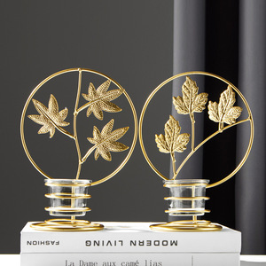 Home Table DecorationNordic <b>Light</b> Luxury Wrought Iron Candle Jar <b>Leaf</b> Decoration Glass Cup Candle Holder - Product Image 4