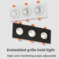 Lumière de grille LED, projecteur à trois têtes, ampoule à faisceau, aluminium encastré, COB commercial, angle réglable, anti-éblouissement, downlight